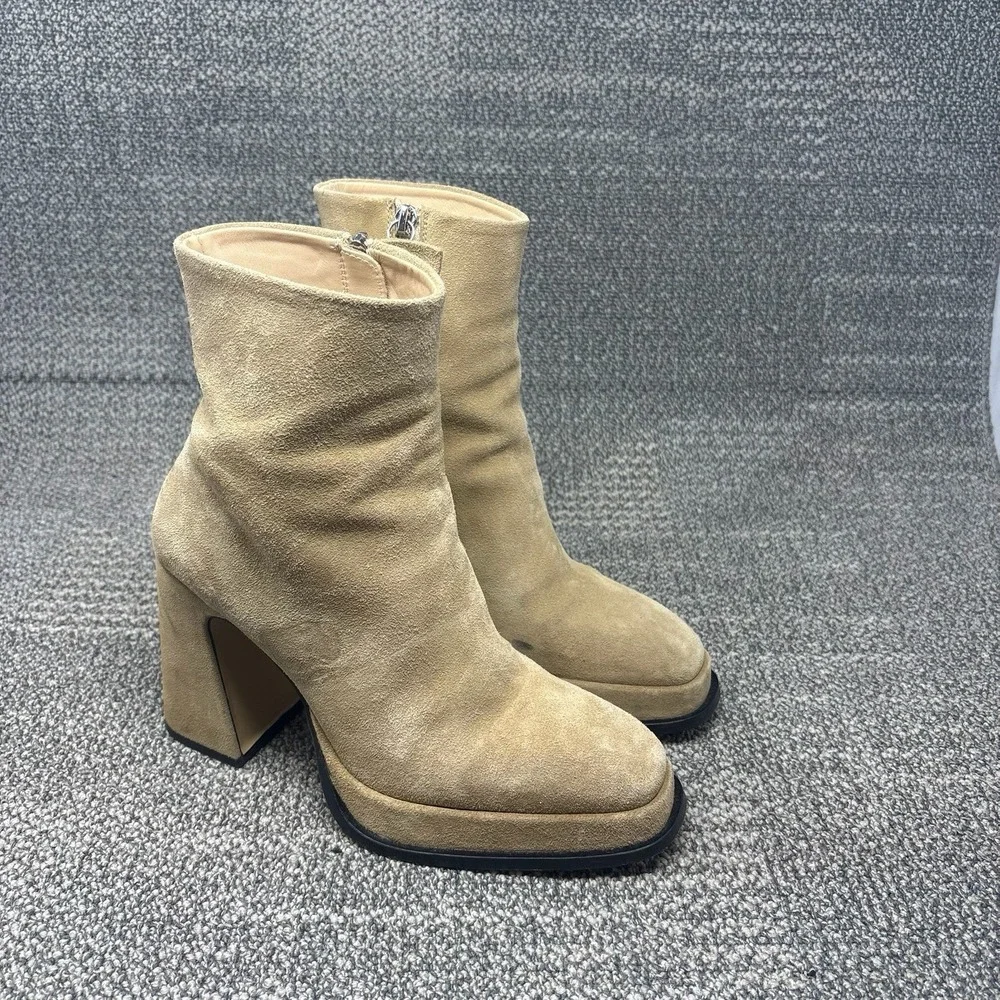 Souliers Martinez Chueca Suede Platform Ankle Boots Beige Taupe Block Heel EU 39